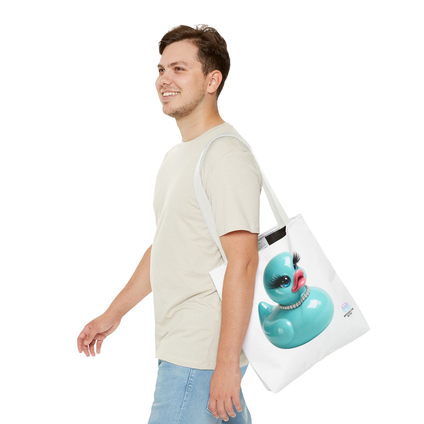 Jeep Life™ Aquamarine Glam Duck Duck Jeep Tote Bag — Cute Rubber Duck with Lashes & Pearl Choker