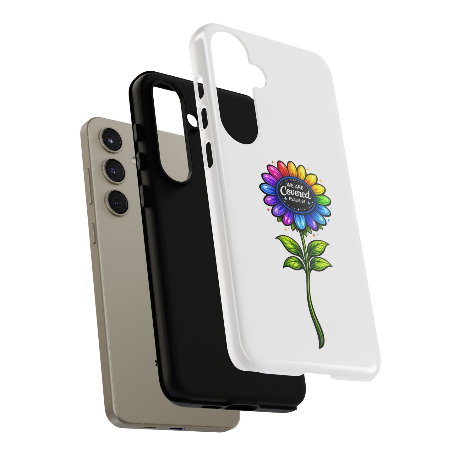 Brooklyn Byte™ "We Are Covered" Rainbow Flower Phone Case — Psalm 91 Scripture Faith Fashion