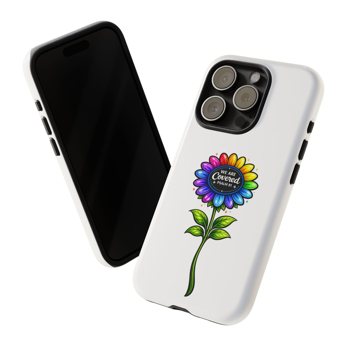 Brooklyn Byte™ "We Are Covered" Rainbow Flower Phone Case — Psalm 91 Scripture Faith Fashion