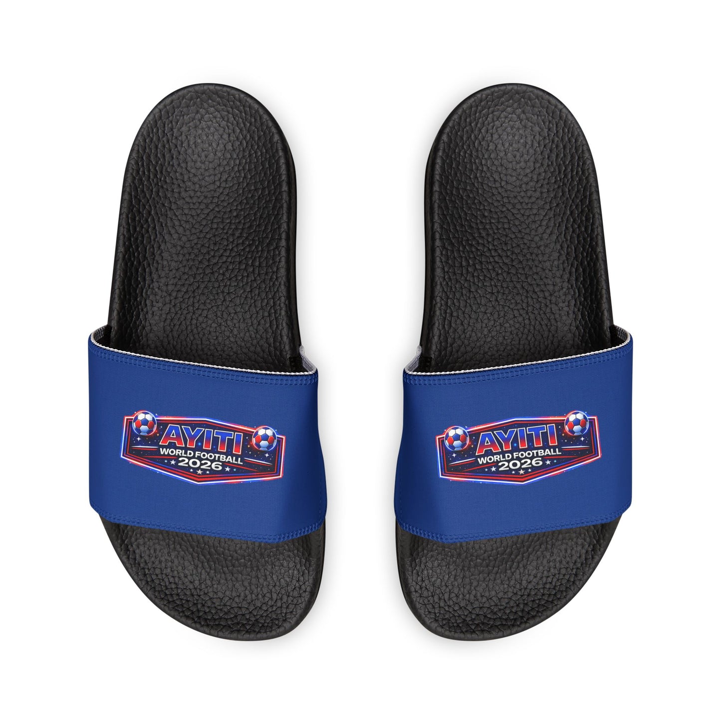 AYITI WORLD™ Kids' Football 2026 Slide Sandals — Royal Blue Grenadiers Youth Adjustable Pool and Lounge Slides