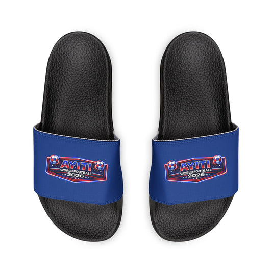 AYITI WORLD™ Kids' Football 2026 Slide Sandals — Royal Blue Grenadiers Youth Adjustable Pool and Lounge Slides