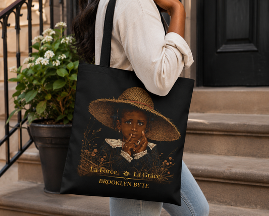 Byte Bagz™La Force. La Grâce.  Strength & Grace Bag — Vintage Secret Black Child Portrait Canvas Tote