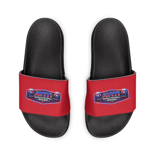 AYITI WORLD™ Kids' Football 2026 Slide Sandals — Red Grenadiers Youth Adjustable Pool and Lounge Slides